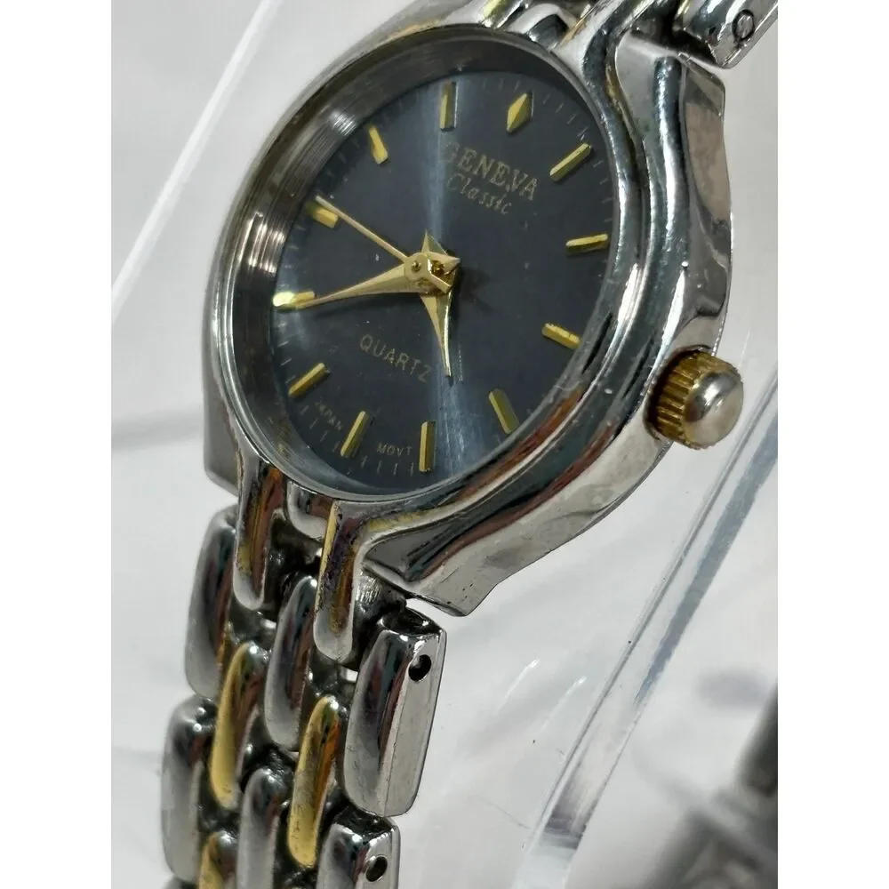 Geneva Classic two-tone dressy blue dial women's watch, working